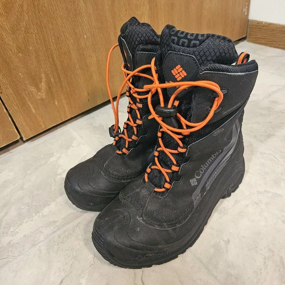 Columbia Bugaboot Size 7Y Black Orange Waterproof Winter Snow Boots BY5957-010